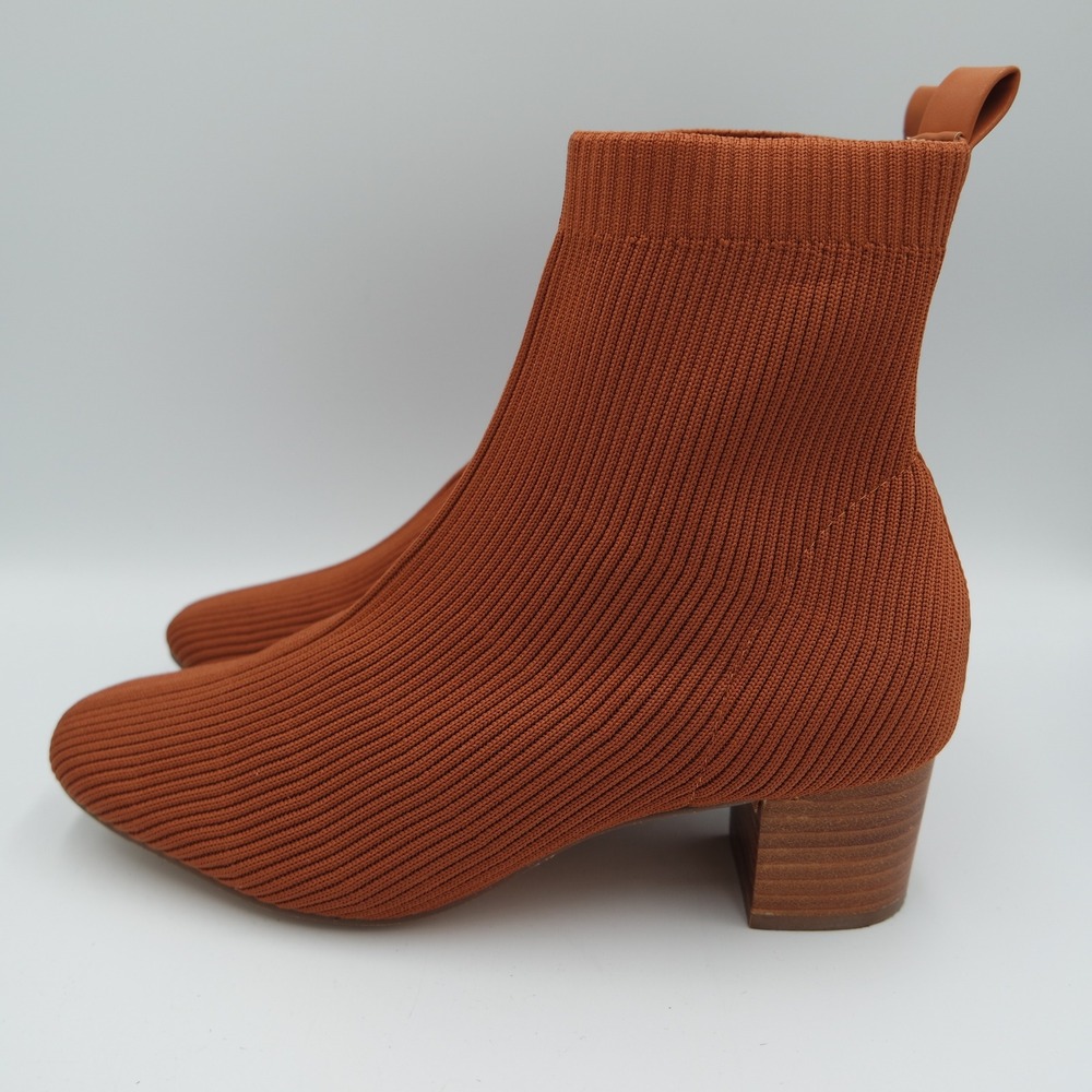 Joie Neely Womens Rust Ribbed Knit Block Heel Sock Ankle Boots Womens 9M